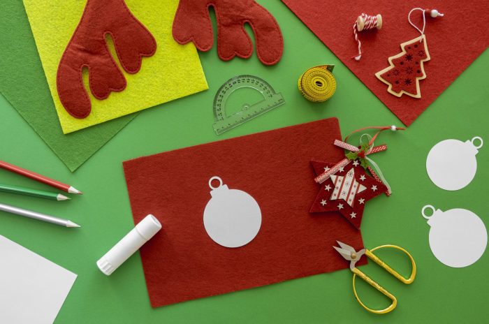 top-view-essentials-crafting-christmas-gift-with-paper-tape-measurer